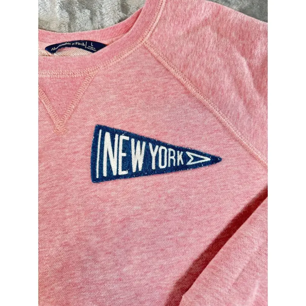 Abercrombie & Fitch Sweatshirt Womens Large Pink Cropped New York Patch Pullover